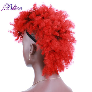 Blice Short Kinky Curly Mohawk Hair Extensions Colorful Chignon Hair Pieces With Clips for African American Women