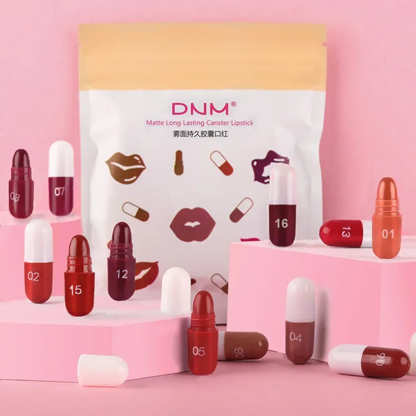 18Pcs/Set DNM Capsule Lipstick Set Color Fixing Lasting Non-Stick Cup Mouth Red Nude Makeup Sexy Women's Lips Solid Lip Gloss