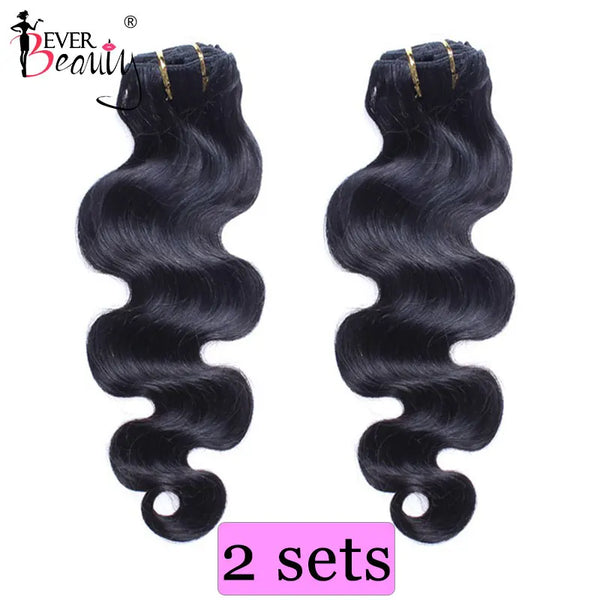 Body Wave Clip in Hair Extensions Human Hair for Women Brazilian Hair Bundle Ponytail Clip Ins Natural Black Remy Ever Beauty