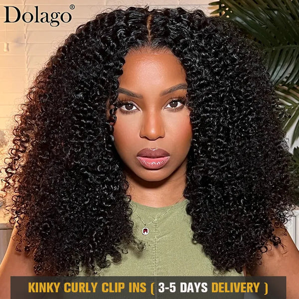 3B 3C Kinky Curly Clip in Hair Extensions Human Hair Afro Kinky Curly Clip Ins Bundles for Black Women 4A Dolago Full Head Sets