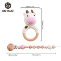 Let's Make Baby Rattles Set Crochet Animal Elk Amigurumi Elephant Baby Teether Wooden Pacifier ChainBPA Free Nursing Rattle Toys