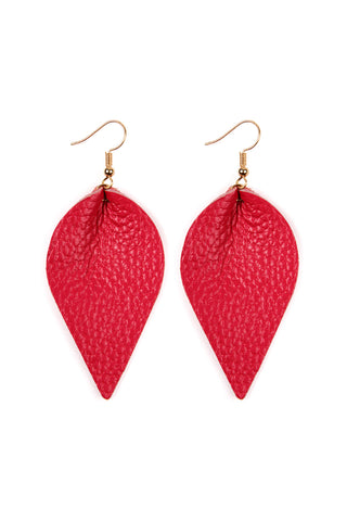 Buy fuchsia Teardrop Shape Genuine Leather Earrings