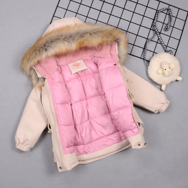 Autumn Winter Fur Collar Children Thick Warm Jackets for Girls Warm Kids Down Coats for Girl 2-8 Years Outerwear Kids Clothing