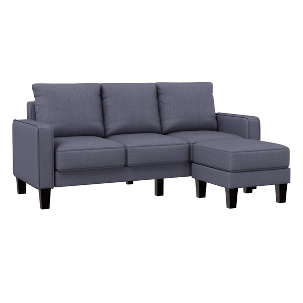 Modern Living Room Furniture L Shape Sofa With Ottoman in Dark Grey Fabric