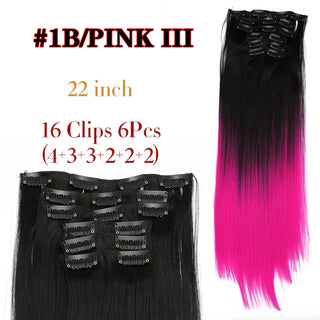 Buy 1b-pink-iii-zhi Alileader Synthetic Hair 16 Clip in Hair Extension Clip for Women 6Pcs/Set Hair Extension Clip in Ombre Fake Hairpiece Long Wavy