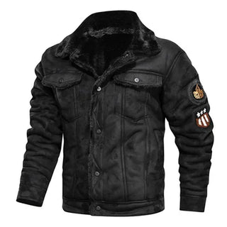 Buy black Mens Jackets and Coats Retro Style Suede Leather Jacket Men Leather Motorcycle Jacket Fur Lined Warm Coat Winter Velvet Overcoat