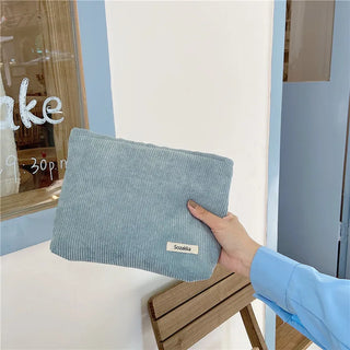 Buy blue-grey Corduroy Travel Cosmetic Bag Portable Makeup Storage Bag Purses Women Large Capacity Zipper Make Up Organizer Storage Clutch