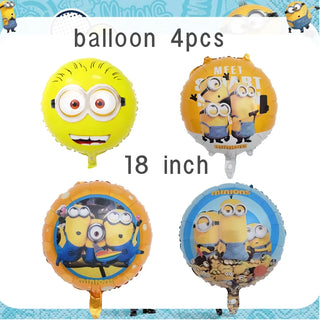 Buy balloon-4pcs Big Eye Yellow Man Birthday Decoration Disposable Tableware Tablecloth Plate Cup Balloon Baby Shower Boys Girls Party Supplies