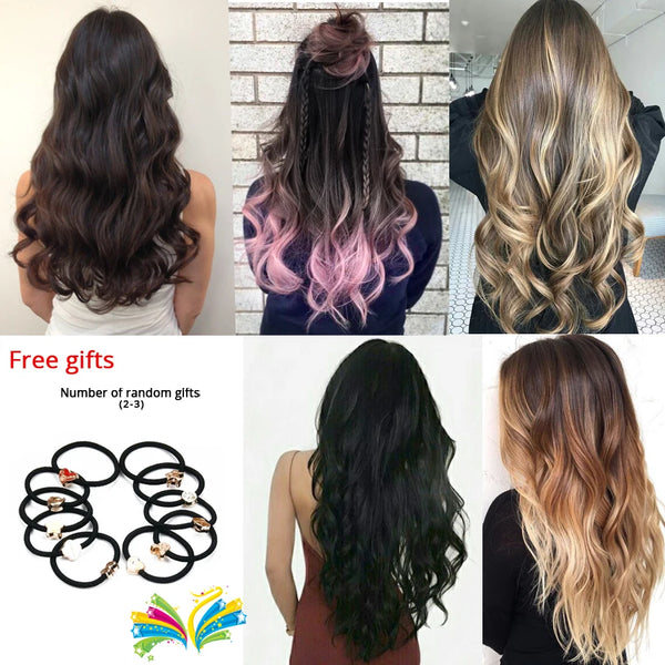 Alileader 22Inch Synthetic Long Curly 16Clips Clip in Hair Extensions Body Wave Hairpiece 6Pcs Resistant Fiber Ombre Blond Women