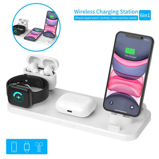 6 in 1 Wireless Charger Pad Qi Induction Fast Charging Holder for Apple Watch 6 5 4 3 for Airpods Pro IPhone 12Pro/11/Xr/Xs/X/8