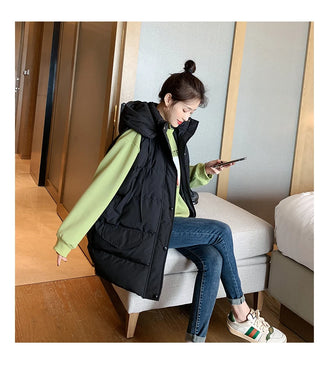 Buy black 2022 Winter Cotton Down Vest Women Loose Waistcoat Warm Jacket Cotton Padded Jacket Sleeveless Female Winter Parkas Coats Bd188