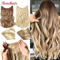 BENEHAIR Synthetic Invisible Wire No Clips in Hair Extension Secret Fish Line Hairpiece Curly Fake Hair Hairpiece for Women