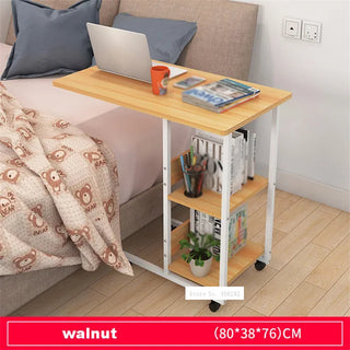 Buy walnut Pressboard Steel Frame Side Table Simple Lazy Movable Notebook Computer Table Small 2-Layer Mobile Laptop Desk With Pulley