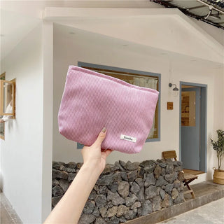 Buy pink1 Corduroy Travel Cosmetic Bag Portable Makeup Storage Bag Purses Women Large Capacity Zipper Make Up Organizer Storage Clutch