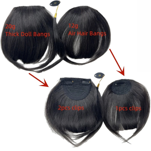 Brazilian Human Hair Blunt Bangs Clip in Human Hair Extension Non-Remy Clip on Natural Fringe Hair Bangs Neat Bang Hairpieces