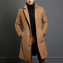 Atutumn Winter Long Warm Wool Trench Coat for Men Solid Color Single Breasted Luxury Wool Blends-Overcoat Tops Coats Clothing