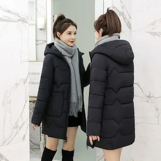 Buy black 2022 Winter New Women Jacket Coats Slim Parkas Female Down Cotton Hooded Overcoat Thicken Warm Jackets Loose Casual Student Coat