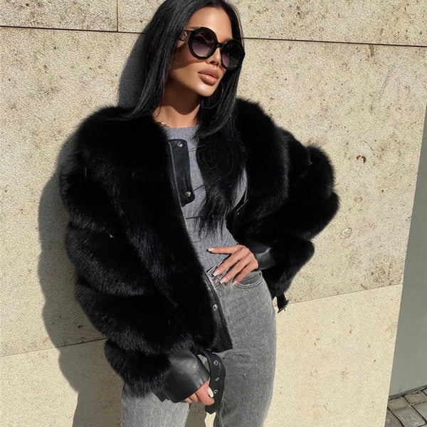 BFFUR Winter Fashion Real Fox Fur Coats for Women Locomotive Style Genuine Sheep Leather Jacket Natural Fox Fur Coat Female 2022