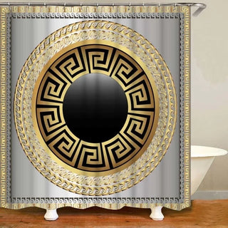 Buy only-shower-curtain 3D Luxury Black Gold Greek Key Meander Baroque Bathroom Curtains Shower Curtain Set for Bathroom Modern Geometric Bath Rug Decor