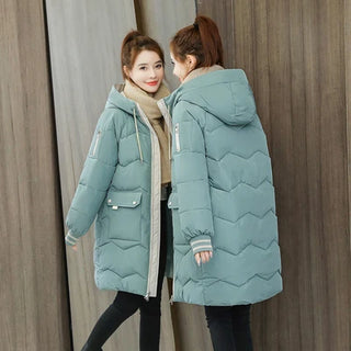 Buy light-green 2024 Winter Women Jacket Coats Long Parkas Female Down Cotton Hooded Overcoat Thick Warm Jackets Windproof Casual Student Coat