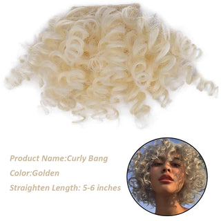 Buy golden AILIADE Women Afro Kinky Curly Bang Fake Fringe Clips in Bangs Wig Hair Natural Black Bang Synthetic Hair Extension