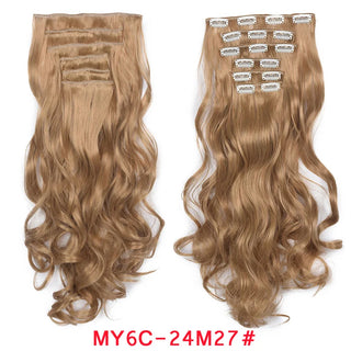 Buy my6c-24m27 Clip in Hair Extension 20Inch 16 Clips Long Synthetic Hair Heat Resistant Hairpiece Natural Wavy Ombre Hair Piece 6Pcs/Set LIHUI