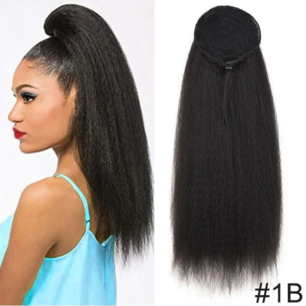 22inch Drawstring Ponytail Synthetic Long Afro Kinky Straight Fake Ponytail Wig Hairpiece for Women Clip in Hair Extension