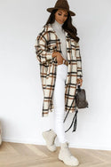 Winter Checked Jackets Coats Women Fashion Casual Oversized Turn Down Collar Long Outwear Thick Warm Woolen Blends Overcoats