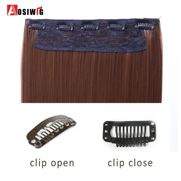 AOSIWIG 24inch 5 Clipsins Straight Hair Extentions Clip in on Hair Extension Black to Red Ombre Hairpiece Synthetic