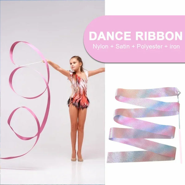 2m/4m Rhythmic Gymnastics Equipment Ballet Streamer Dance Ribbon Rhythmic Twiling Rod Rainbow Stick Training Flashing Star