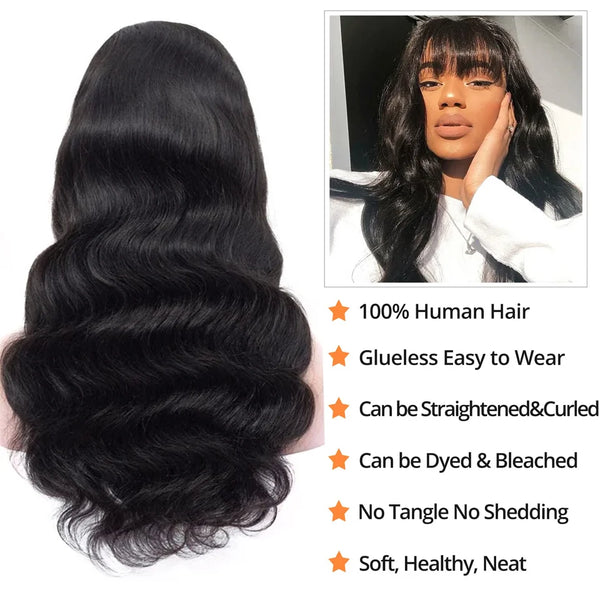 30inch Human Hair Body Wave Wig With Bangs