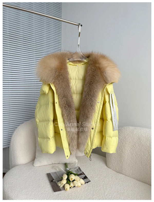 2023 Women Winter  Coat Real Big Fox Fur Collar With Goose Down Jacket Trim Light Autumn Outwear High Quality Lady Coats