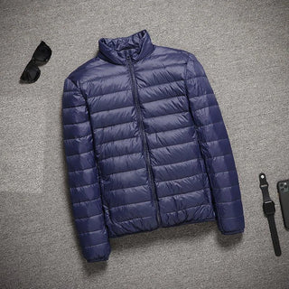 Buy navy-blue-stand 2023 New Hooded Ultralight Quilted Coat for Warm Winter Down Coats Light Puffer Lightweight Down Jackets Men&#39;s Jackets Spring