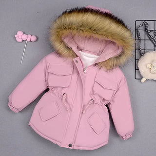 Buy pink Autumn Winter Fur Collar Children Thick Warm Jackets for Girls Warm Kids Down Coats for Girl 2-8 Years Outerwear Kids Clothing