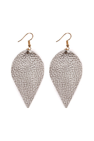 Buy silver Teardrop Shape Genuine Leather Earrings