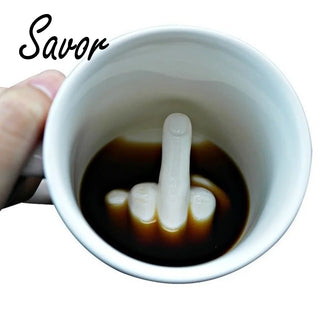 Creative Design White Middle Finger Mug,Novelty Style Mixing Coffee Milk Cup Funny Ceramic Mug 300ml Capacity Water