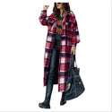 Autumn Winter Women's Wool Coat 2021 Streetwear Loose Casual Coat Shirt Jacket Lapel Women's Fashion Long Plaid Jacket