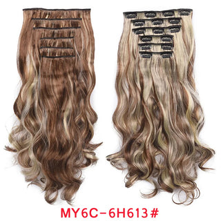 Buy my6c-6h613 16 Clips Clip in Hair Extension Long Synthetic Hair Heat Resistant Hairpiece Natural Wavy Ombre Hair Piece 6Pcs/Set 20Inch LIHUI