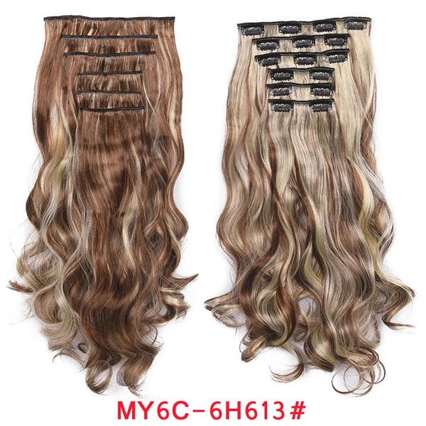 Clip in Hair Extension 20Inch 16 Clips Long Synthetic Hair Heat Resistant Hairpiece Natural Wavy Ombre Hair Piece 6Pcs/Set LIHUI