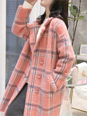 Bella Philosophy Winter Plaid Women Faux Mink Cashmere Woolen Coat Ladies Casual Turn-Down Collar Coats Female Warm Outwear