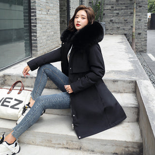 Buy black 2021 Winter  Women&#39;s Parkas Coats Hooded Fur Collar Thick Section Warm Winter Jackets Snow Coat Jacket Winter Parkas