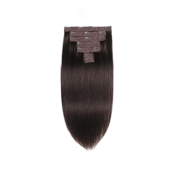 Clip in Hair Extensions Real Human Hair 16 Inch #1B  Dark Brown Color Straight Hair Extensions Clip Ins for Women Clip in Human