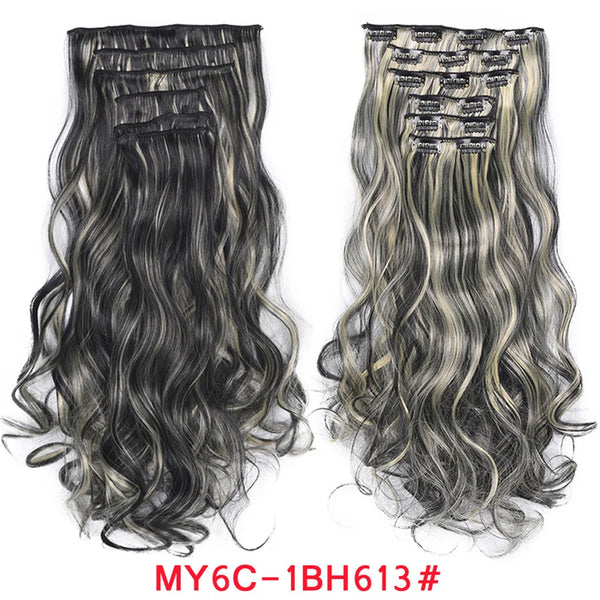 16 Clips Clip in Hair Extension Long Synthetic Hair Heat Resistant Hairpiece Natural Wavy Ombre Hair Piece 6Pcs/Set 20Inch LIHUI