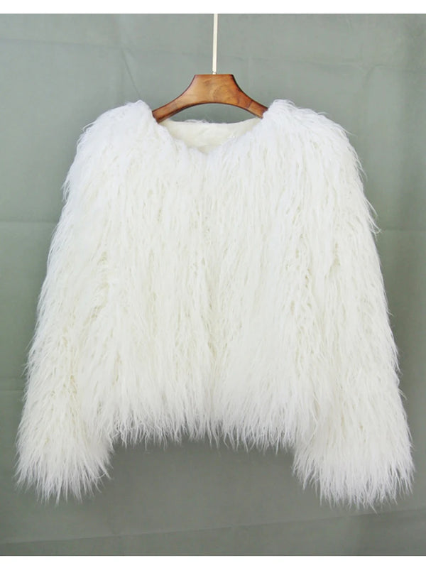 Colorful Boho Furry Faux Fur Coat Women Fur Coats Autumn Winter Pink White Shaggy Faux Fur Jacket Tops Festival Clothing