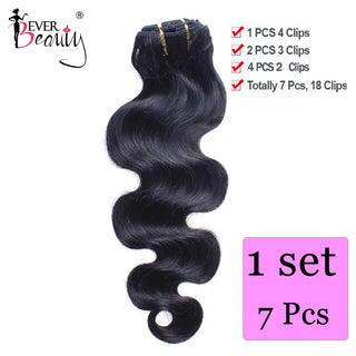 Body Wave Clip in Hair Extensions Human Hair for Women Brazilian Hair Bundle Ponytail Clip Ins Natural Black Remy Ever Beauty