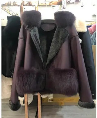 Buy as-photo 2019 Luxury Women&#39;s Real Fur Coat Thick Lamb Wool Fur Jacket Long Sheep Shearling Female Jackets Winter With Fox Coats