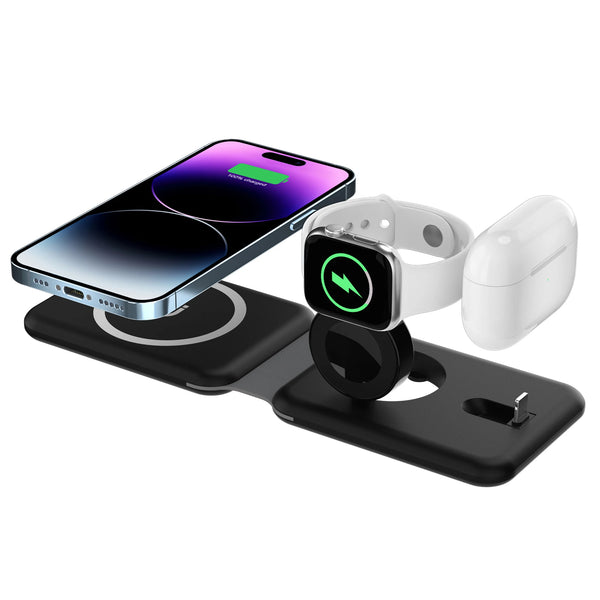 3 in 1 Foldable Magnetic Wireless Chargers for iPhone 14 13 12Pro Max Portable Fast 15W Wireless Charger for Apple Watch/AirPods