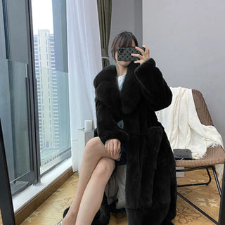 Buy black 2023 Plus Size 5xl Winter Coat Women Fashion Belt X Long v Neck Thick Warm Faux Fox Fur Winter Coats for Women  B051