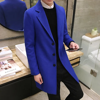 Buy sapphire-blue Leisure Long Sections Woolen Coats