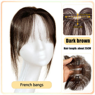 Buy a44-dark-brown 25cm 100% Real Human Hair 3D French Bangs Piece Cover Gray and Increase Hair Volume for Thinning Topper Hair Extension